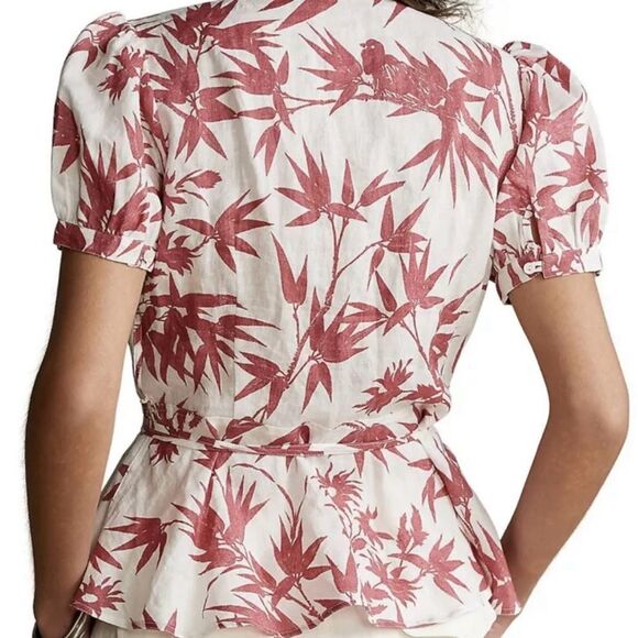 NWOT Polo Ralph Lauren Linen Floral Wrap Blouse in Red and White - Picture 2 of 7